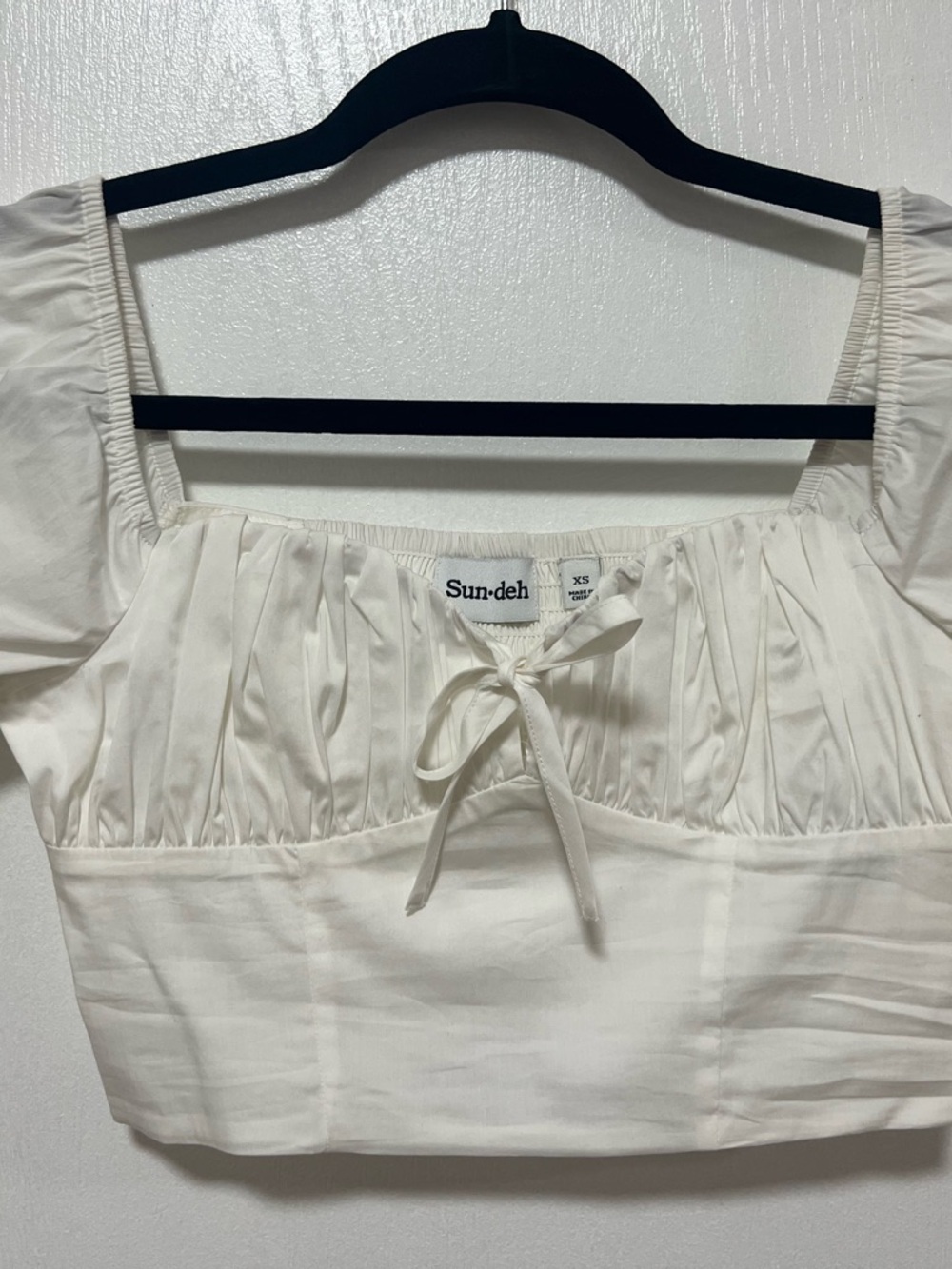 Cream Ruched Tie-Front Square Neck Crop Top